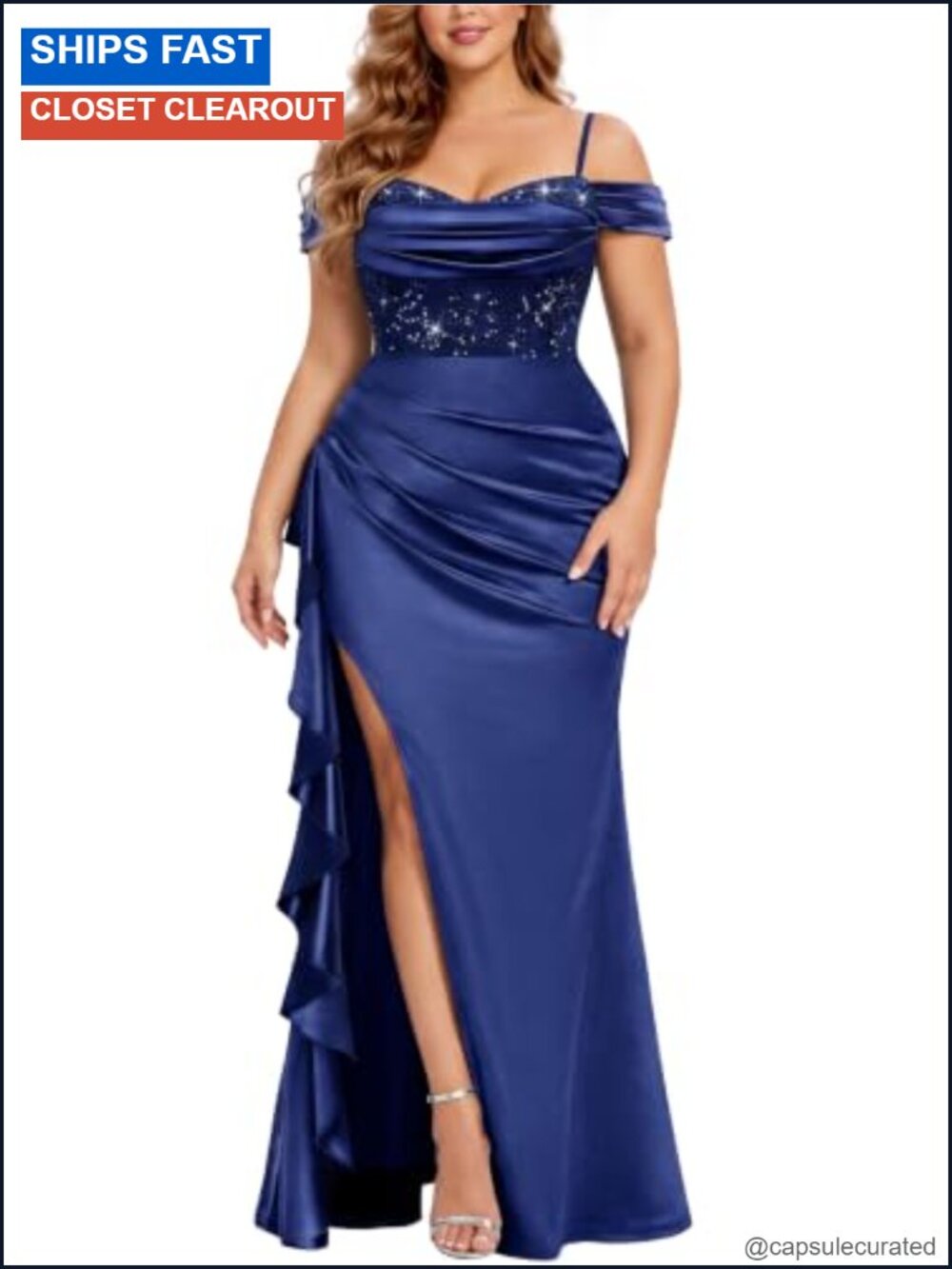 Missmay Formal Off Shoulder Split Satin Mermaid Plus Size Dress Bridesmaid